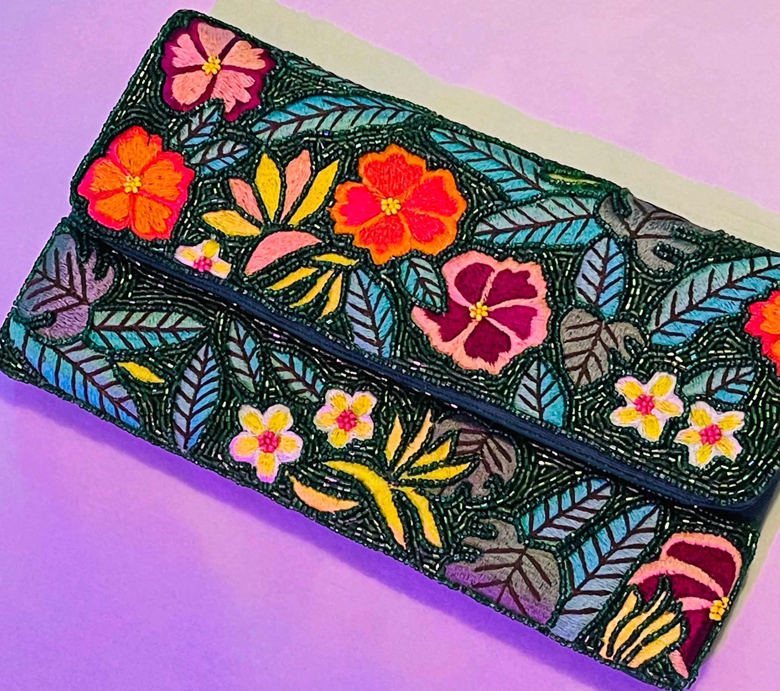 Floral Garden Handmade Beaded Clutch Handbag