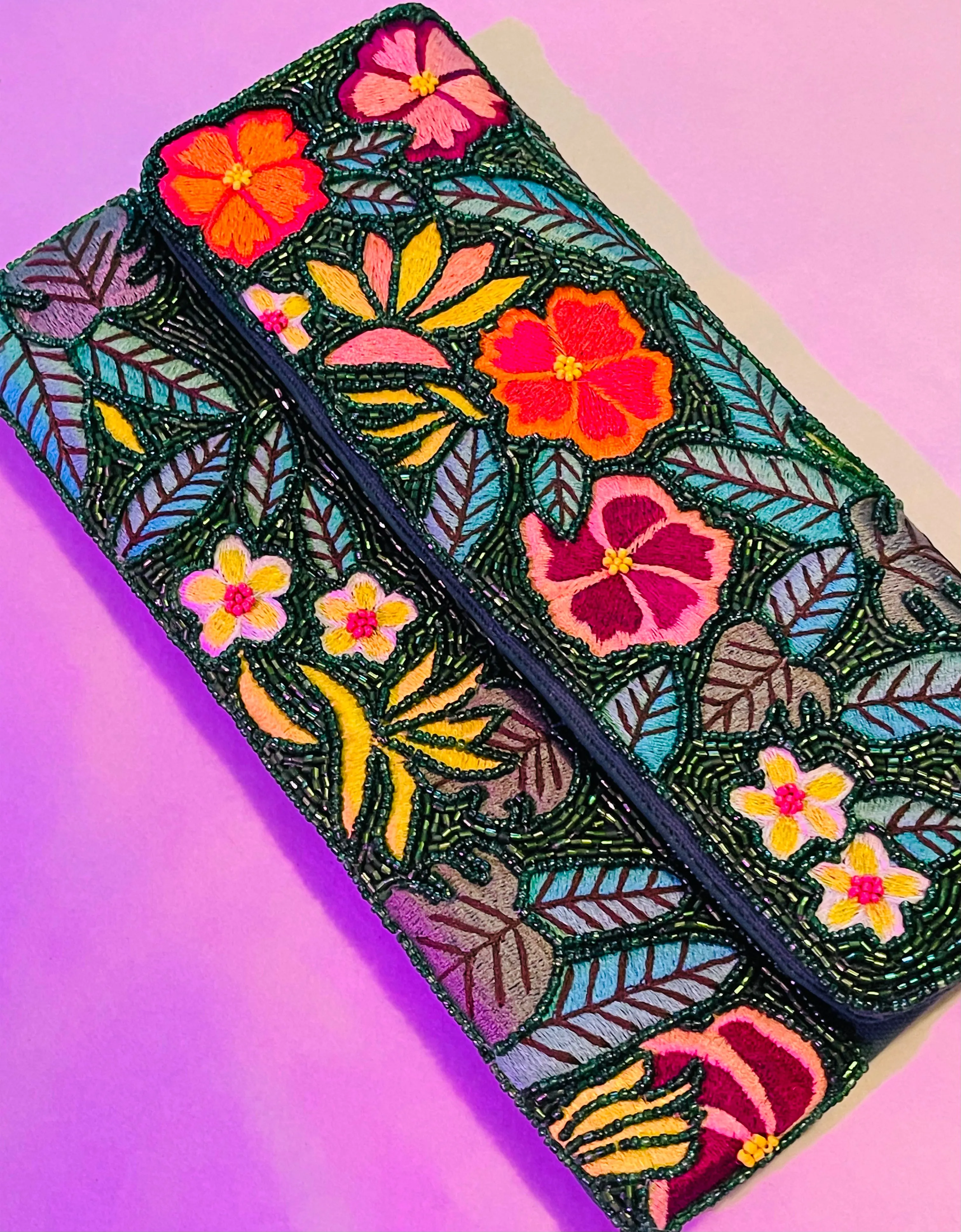 Floral Garden Handmade Beaded Clutch Handbag