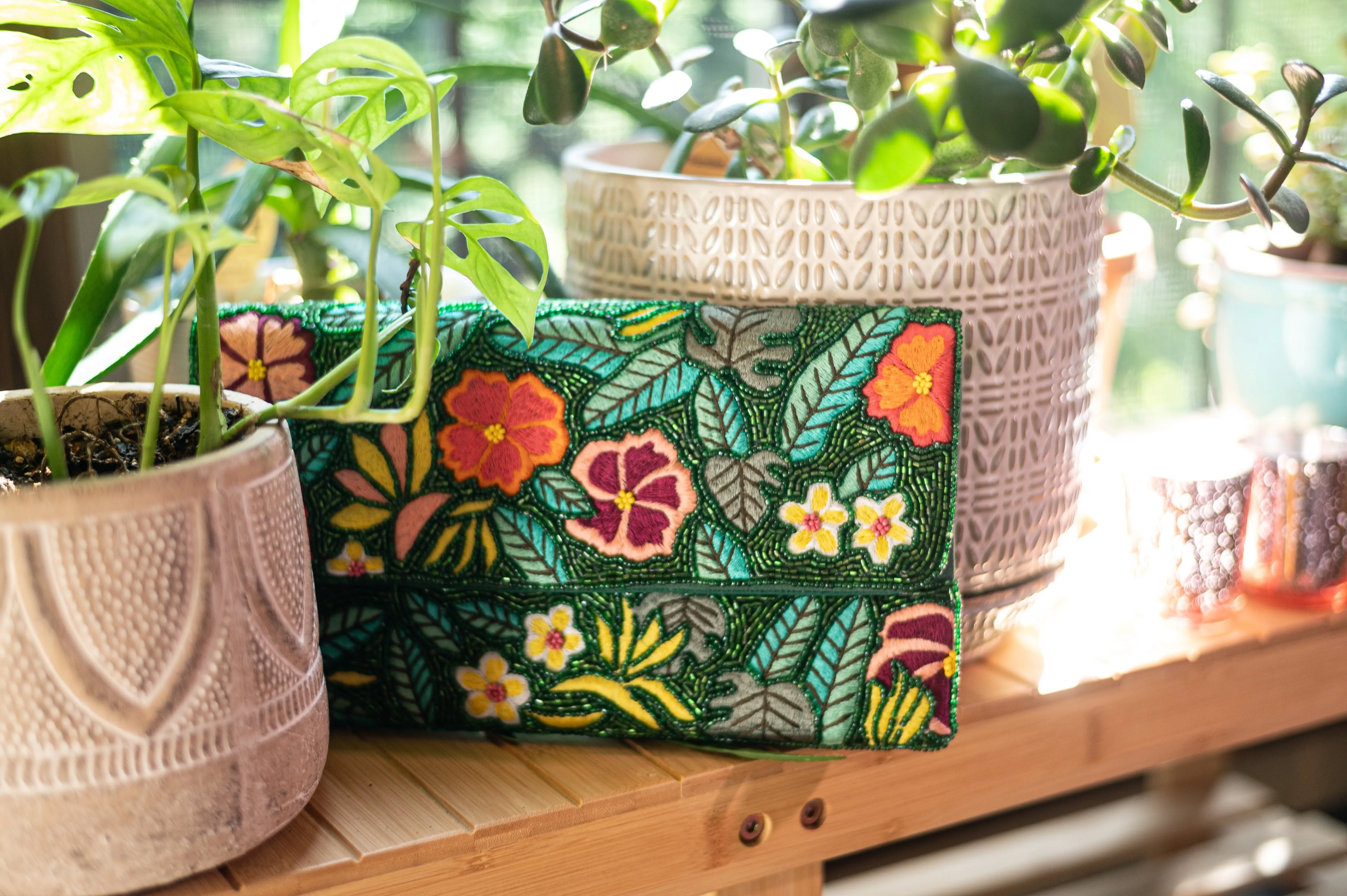Floral Garden Handmade Beaded Clutch Handbag