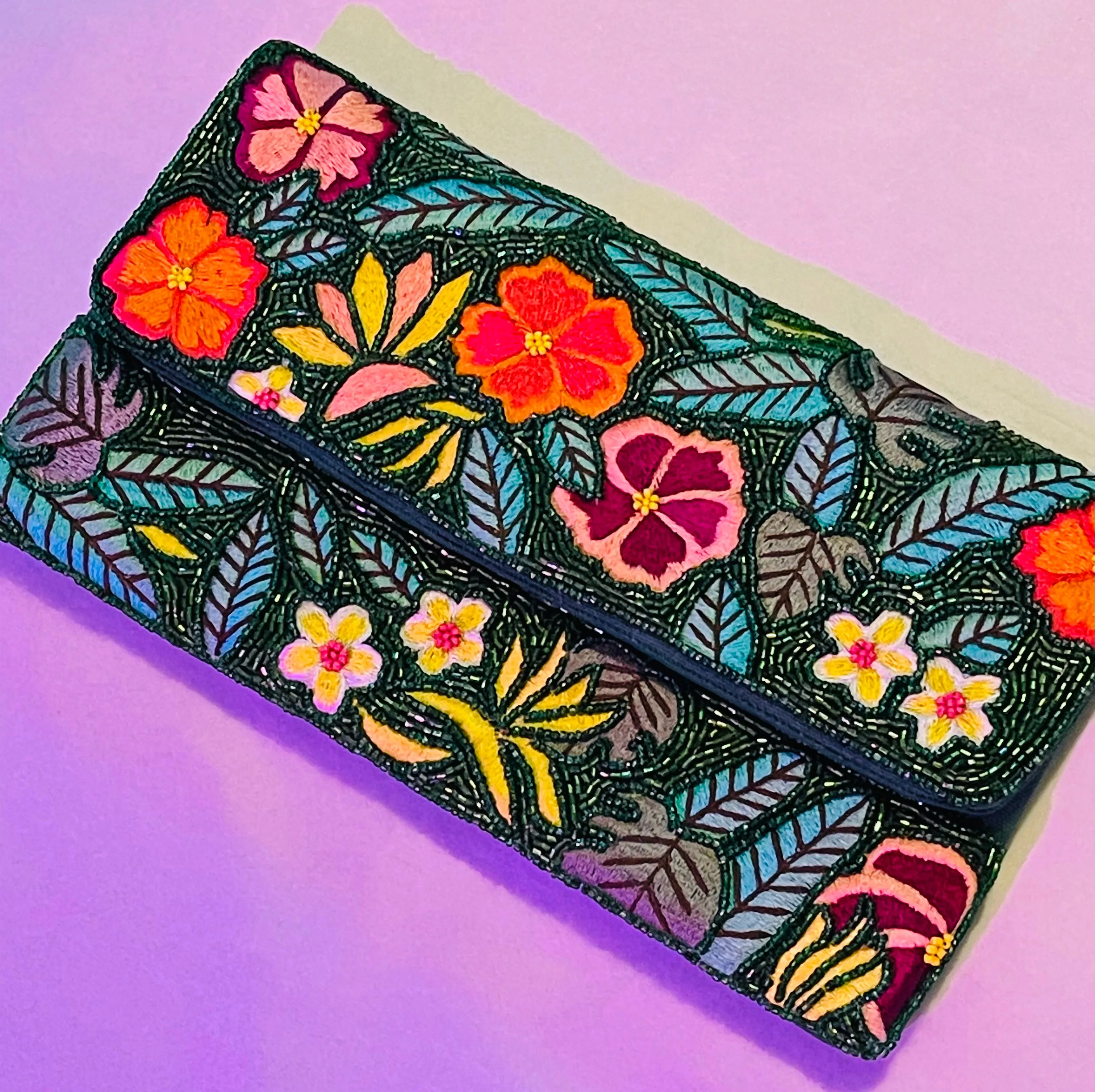 Floral Garden Handmade Beaded Clutch Handbag