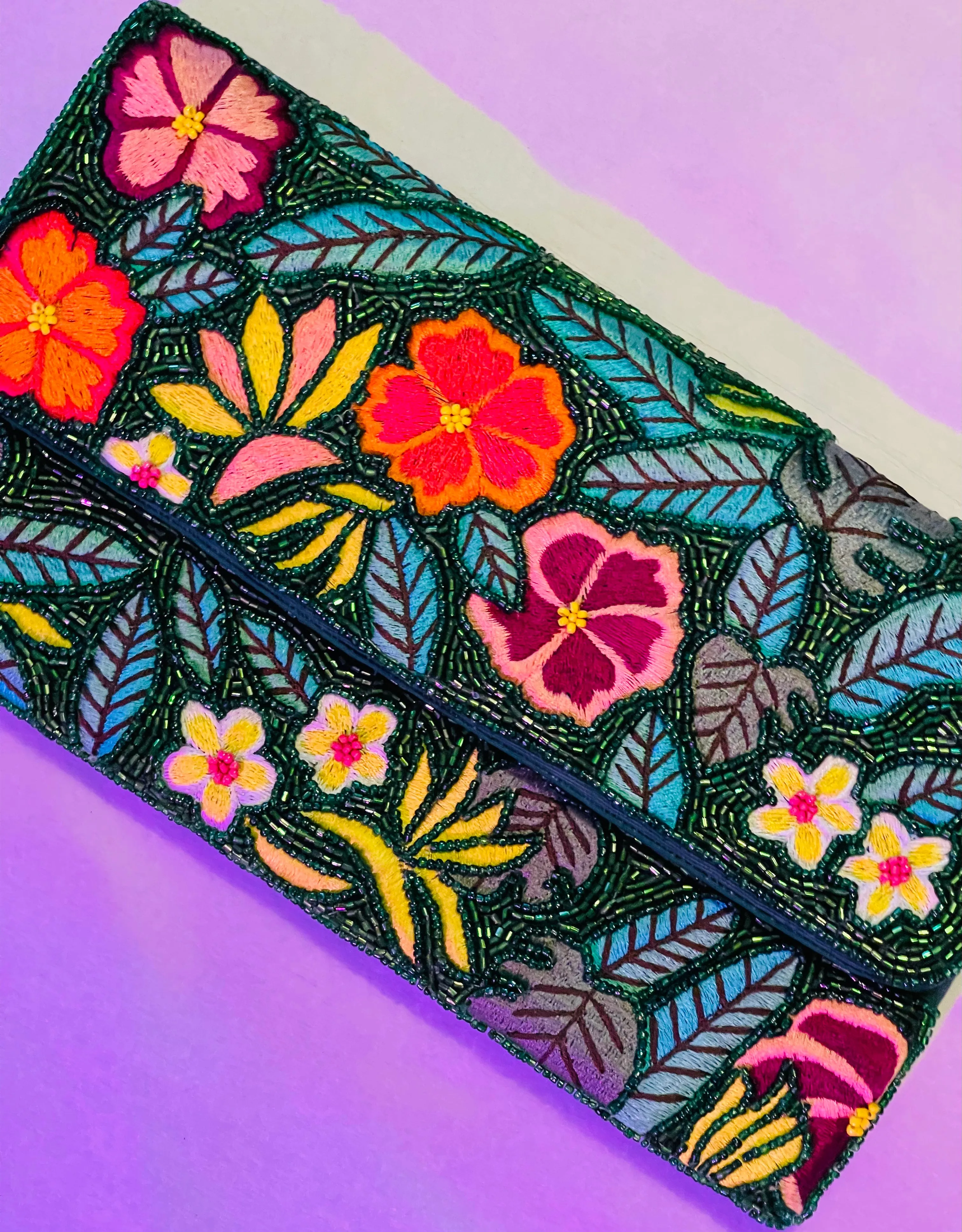 Floral Garden Handmade Beaded Clutch Handbag