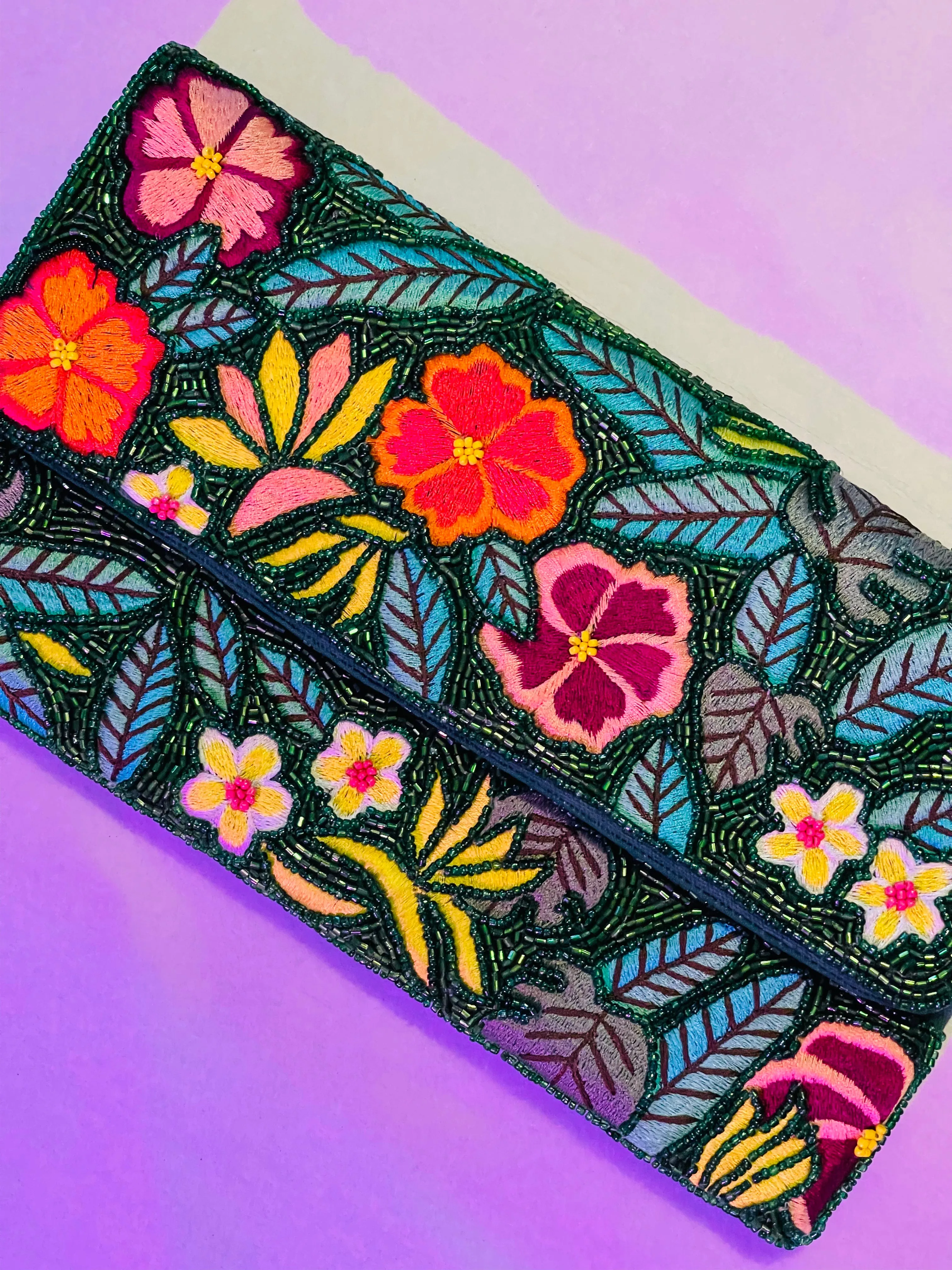 Floral Garden Handmade Beaded Clutch Handbag