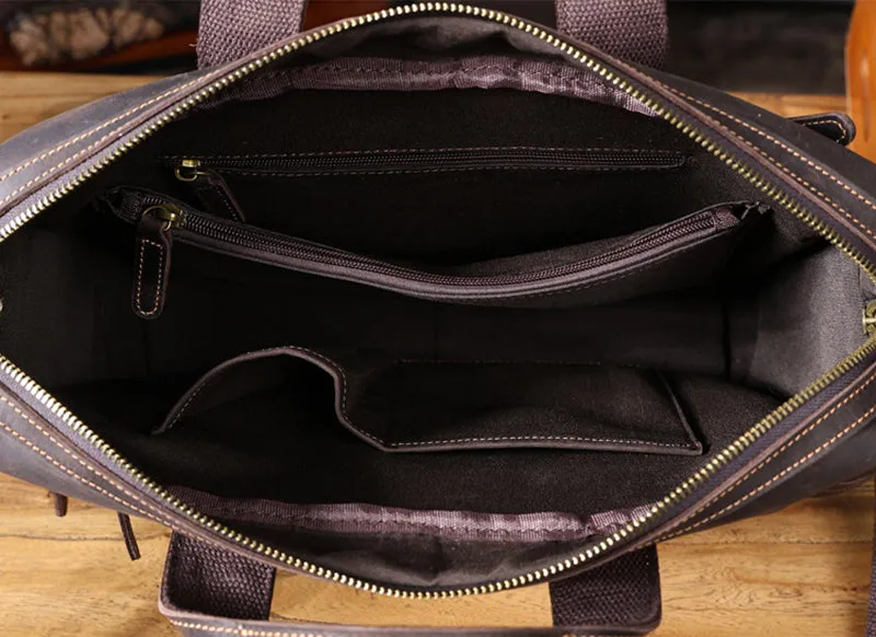 Full Grain Leather Laptop Bag Briefcase Leather Messenger Bag For Men Retro Leather Satchel Portfolio