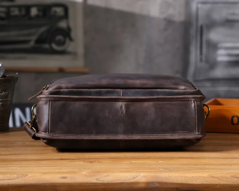 Full Grain Leather Laptop Bag Briefcase Leather Messenger Bag For Men Retro Leather Satchel Portfolio