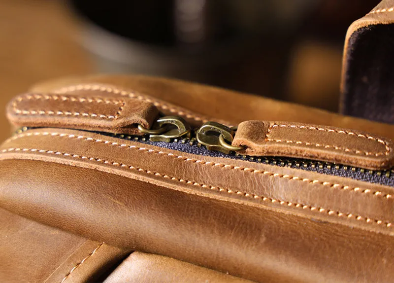 Full Grain Leather Laptop Bag Briefcase Leather Messenger Bag For Men Retro Leather Satchel Portfolio