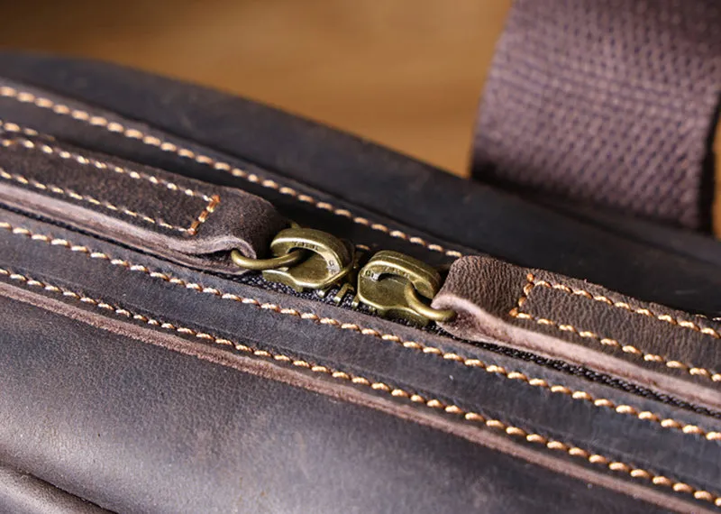 Full Grain Leather Laptop Bag Briefcase Leather Messenger Bag For Men Retro Leather Satchel Portfolio
