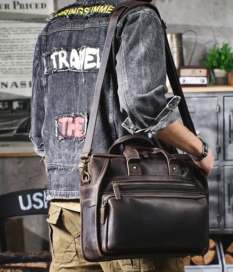 Full Grain Leather Laptop Bag Briefcase Leather Messenger Bag For Men Retro Leather Satchel Portfolio