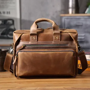 Full Grain Leather Laptop Bag Briefcase Leather Messenger Bag For Men Retro Leather Satchel Portfolio