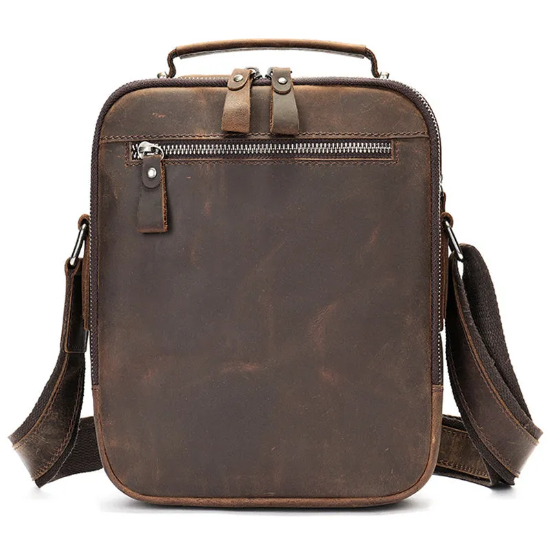 Full Grain Leather Men's Satchel Leather Mens Crossbody Bag Small Leather Shoulder Bag Satchel Bag Retro Messenger Bag