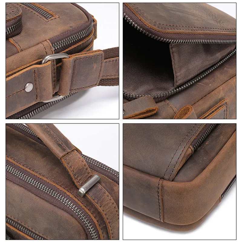 Full Grain Leather Men's Satchel Leather Mens Crossbody Bag Small Leather Shoulder Bag Satchel Bag Retro Messenger Bag