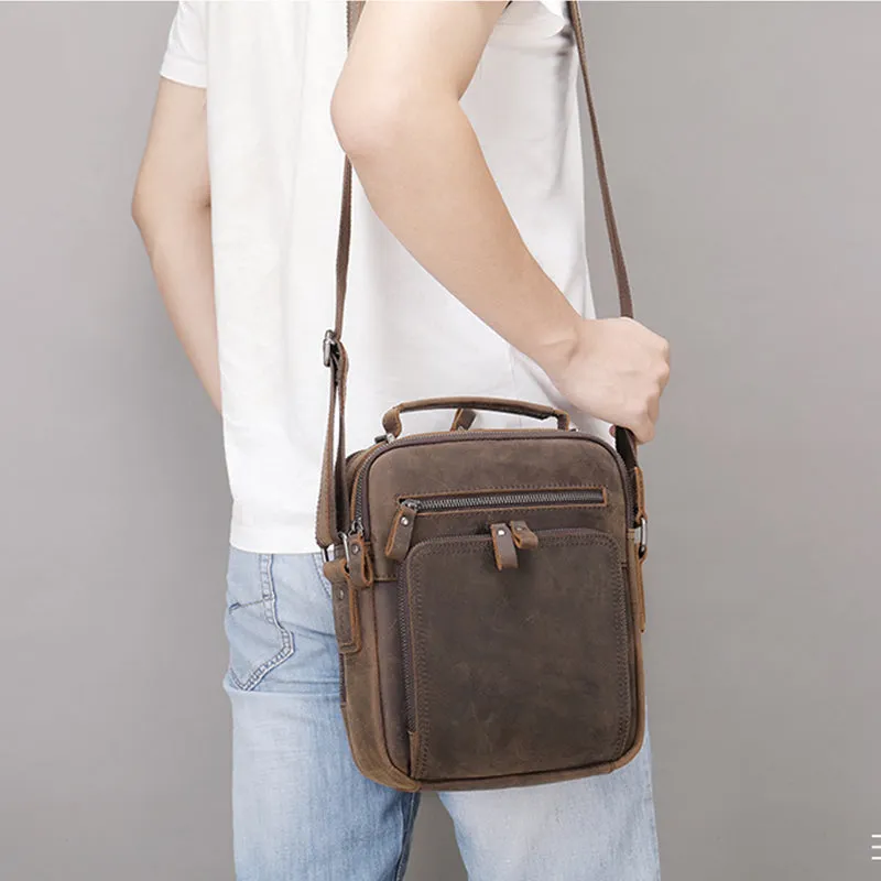 Full Grain Leather Men's Satchel Leather Mens Crossbody Bag Small Leather Shoulder Bag Satchel Bag Retro Messenger Bag