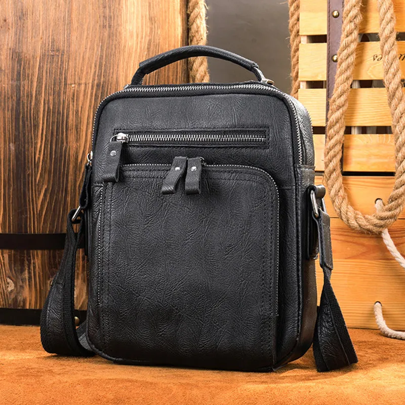 Full Grain Leather Men's Satchel Leather Mens Crossbody Bag Small Leather Shoulder Bag Satchel Bag Retro Messenger Bag