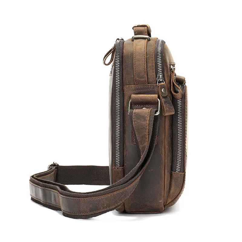 Full Grain Leather Men's Satchel Leather Mens Crossbody Bag Small Leather Shoulder Bag Satchel Bag Retro Messenger Bag