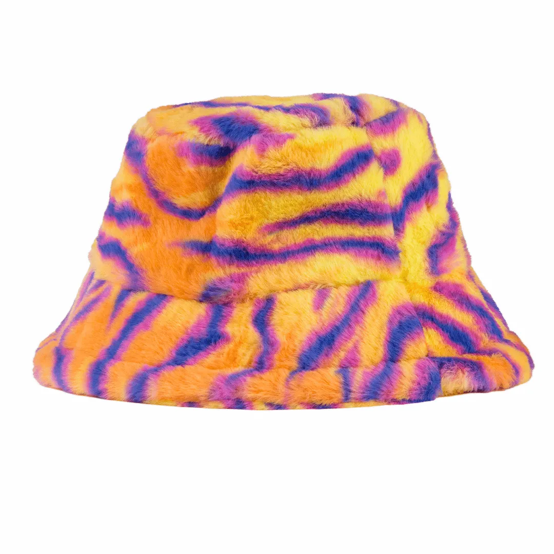 Fuzzy Wuzzy Adjustable Fur Bucket Hat - Tiger - Unisex