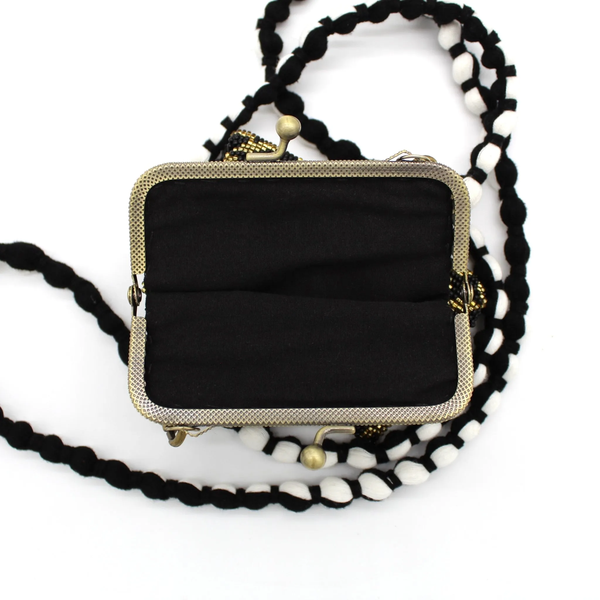 Glass Bead Cell Phone Crossbody Bag - STARS BLACK AND GOLD