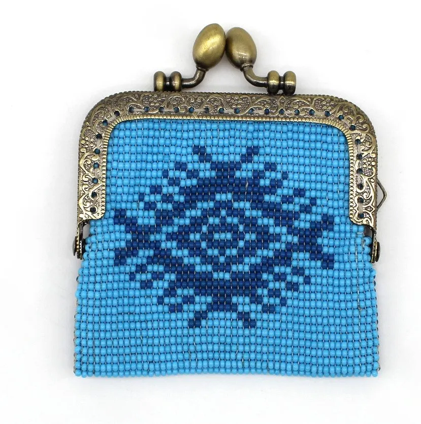 Glass Bead Coin Purse Metal Frame - BLUE EYE