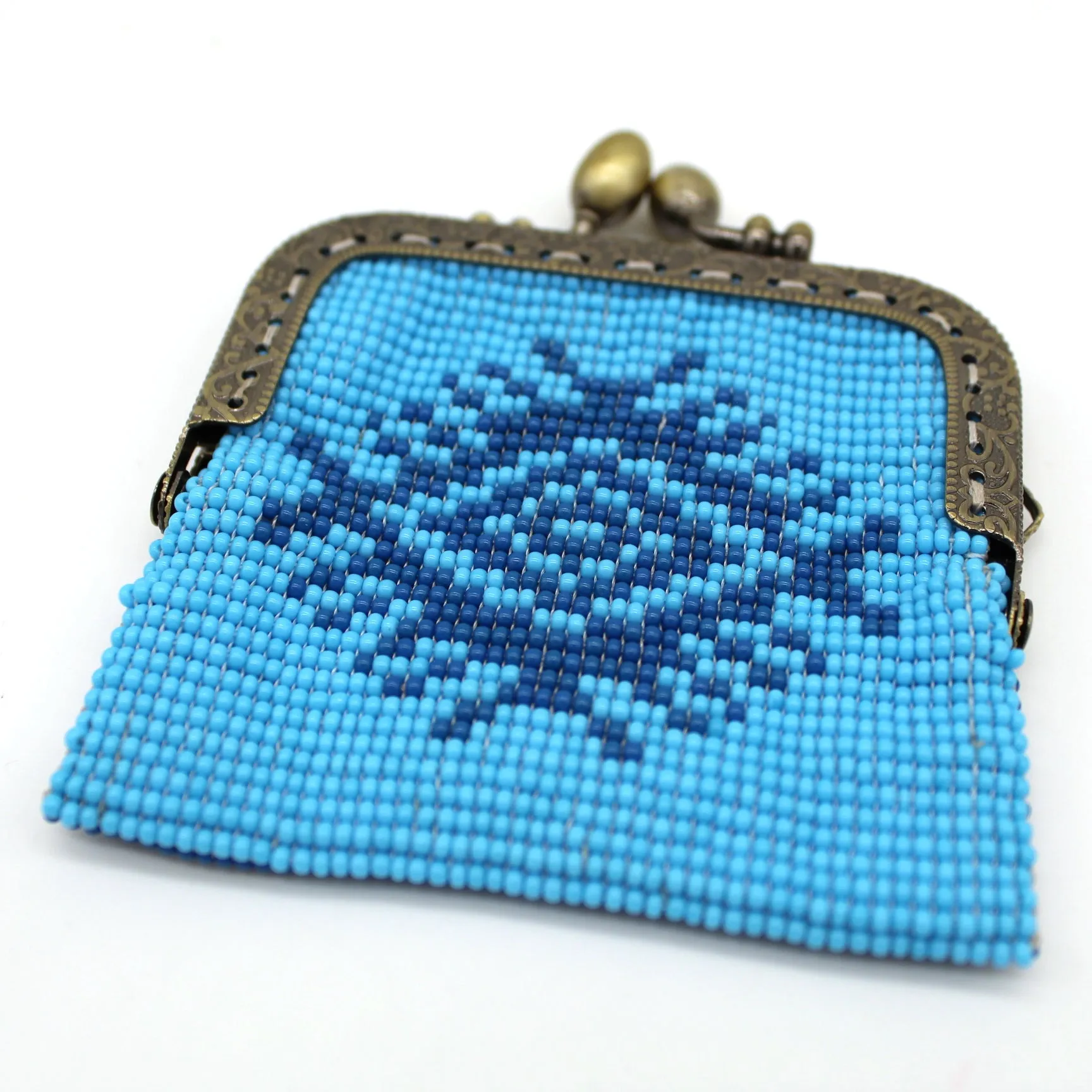 Glass Bead Coin Purse Metal Frame - BLUE EYE