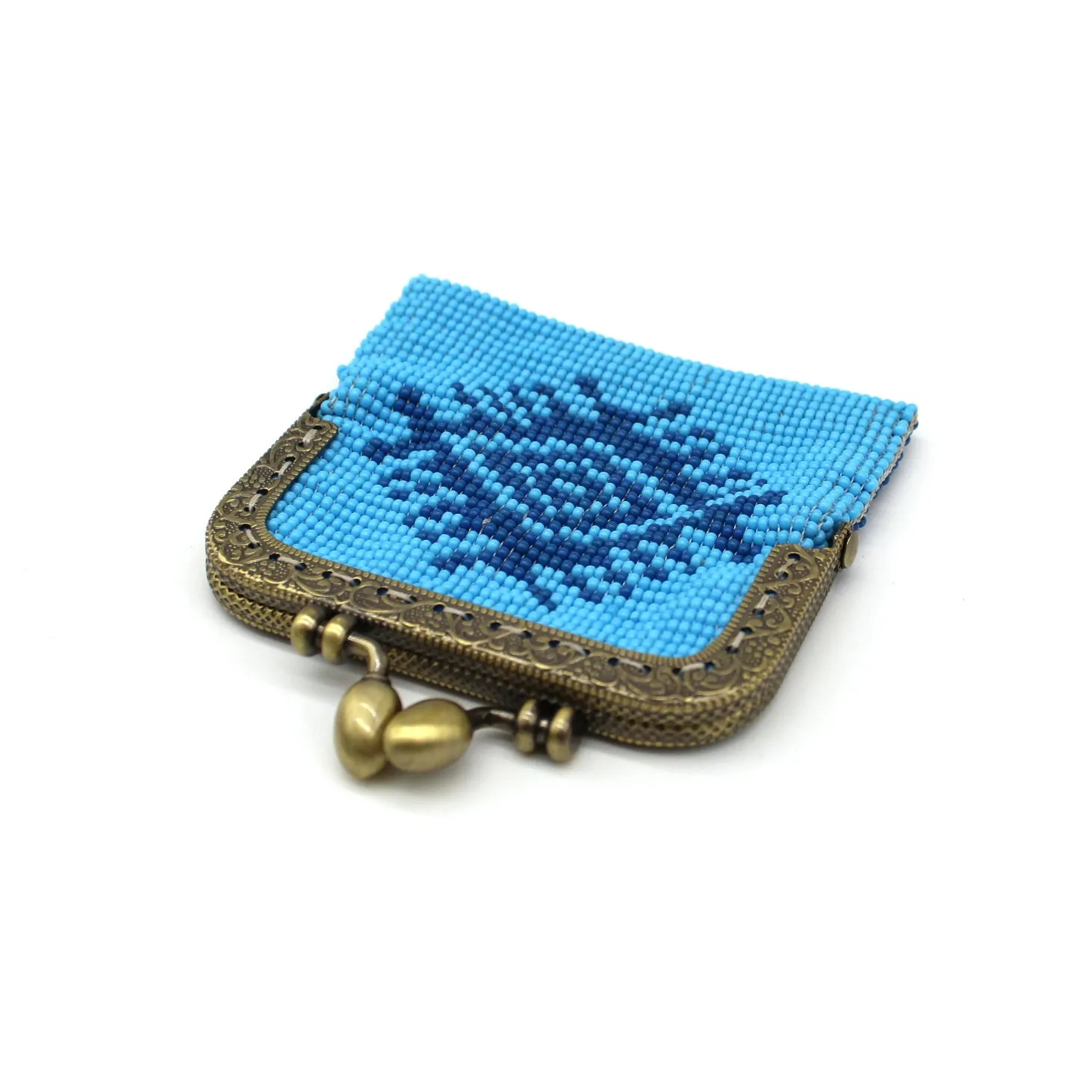 Glass Bead Coin Purse Metal Frame - BLUE EYE