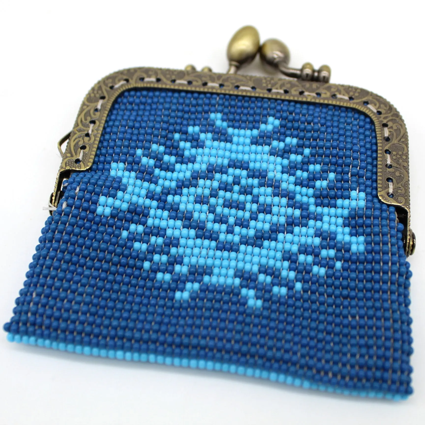 Glass Bead Coin Purse Metal Frame - BLUE EYE