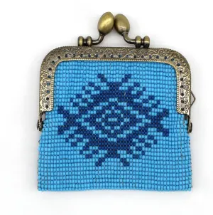 Glass Bead Coin Purse Metal Frame - BLUE EYE
