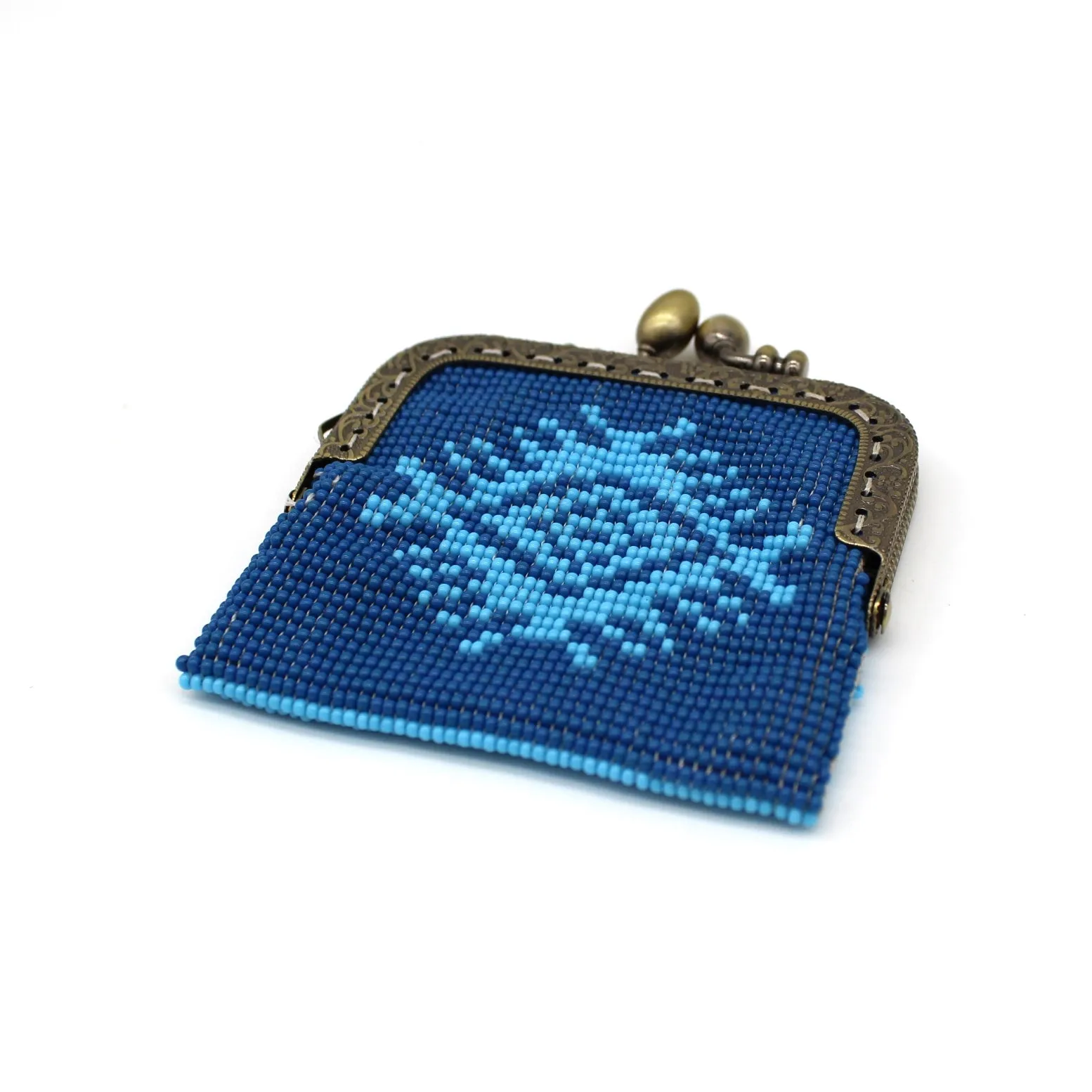 Glass Bead Coin Purse Metal Frame - BLUE EYE