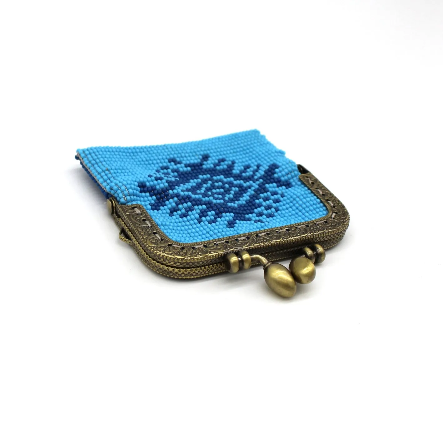 Glass Bead Coin Purse Metal Frame - BLUE EYE