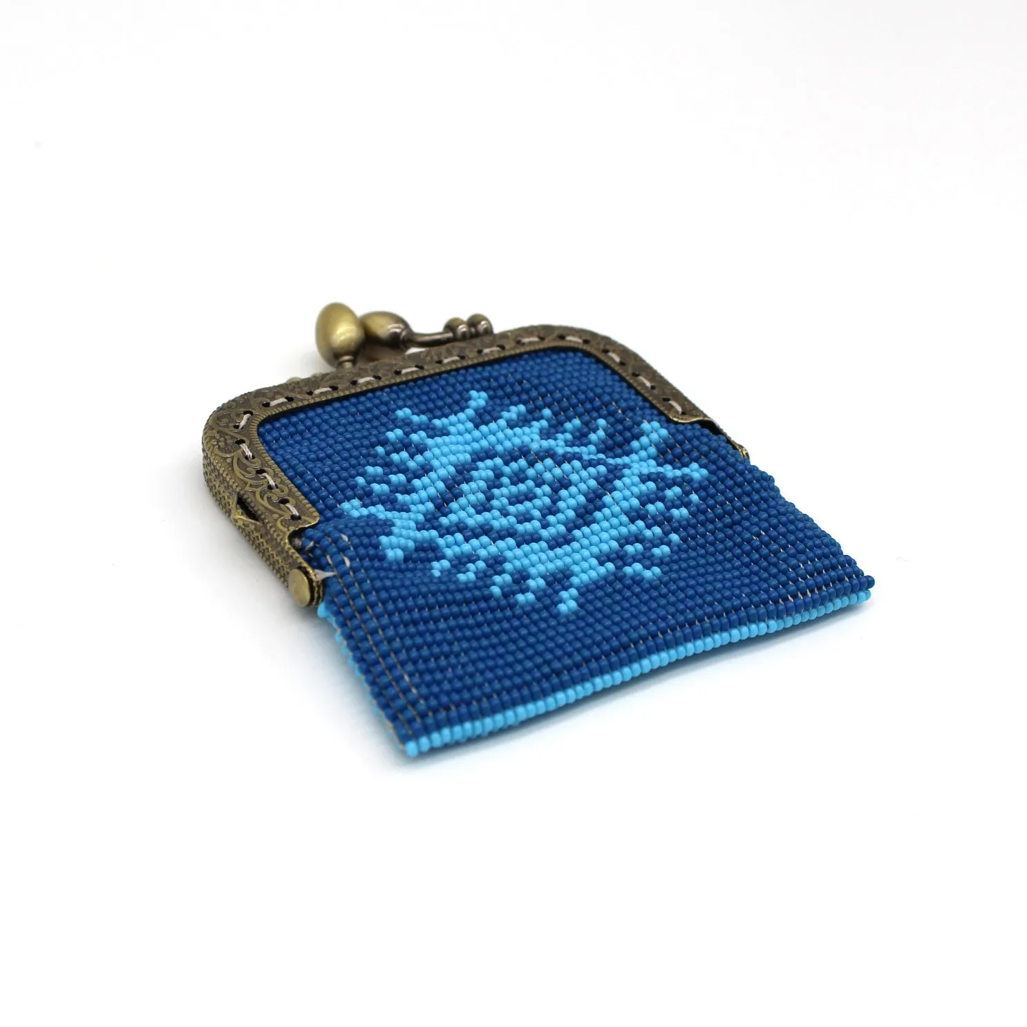 Glass Bead Coin Purse Metal Frame - BLUE EYE