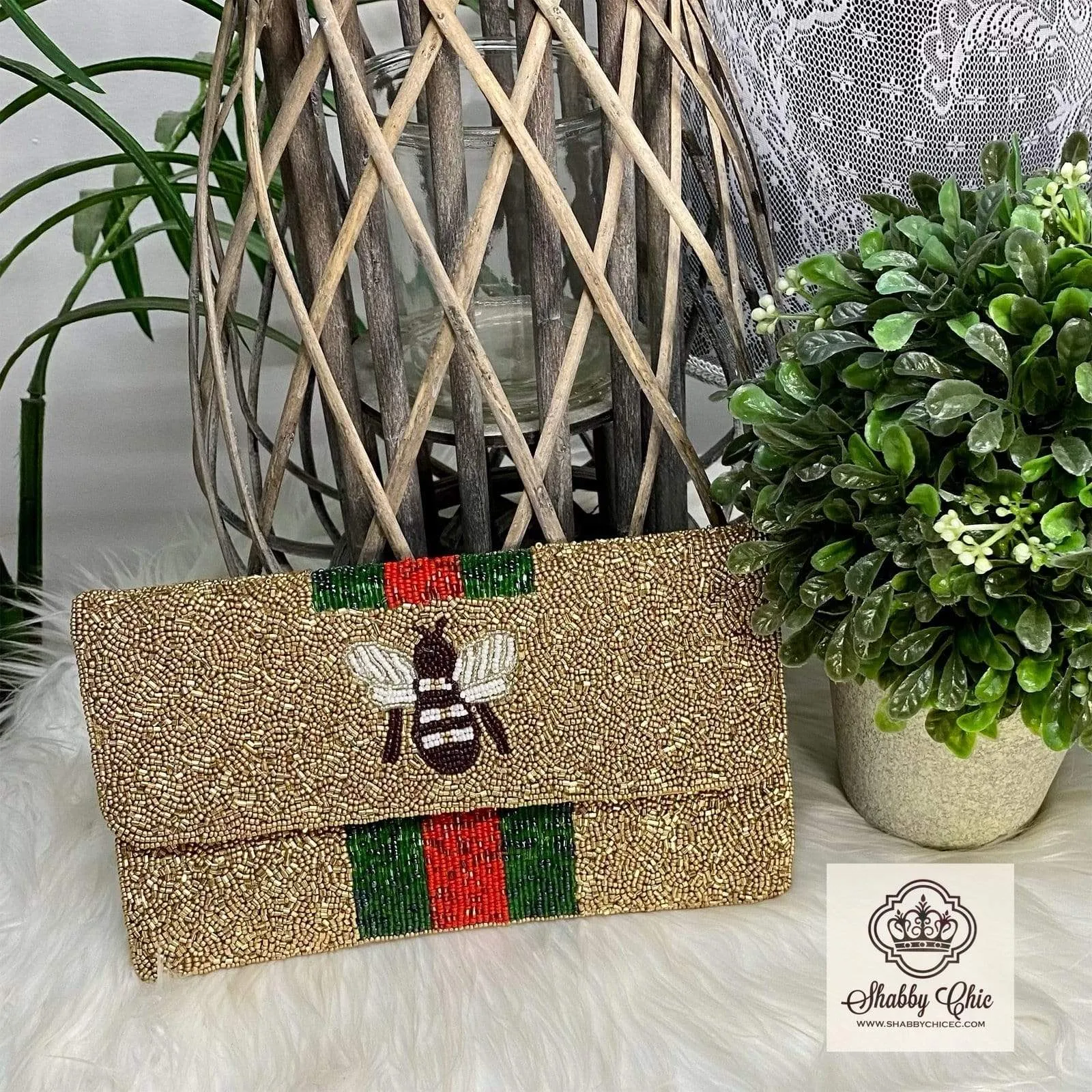 Golden Bee Beaded Bag