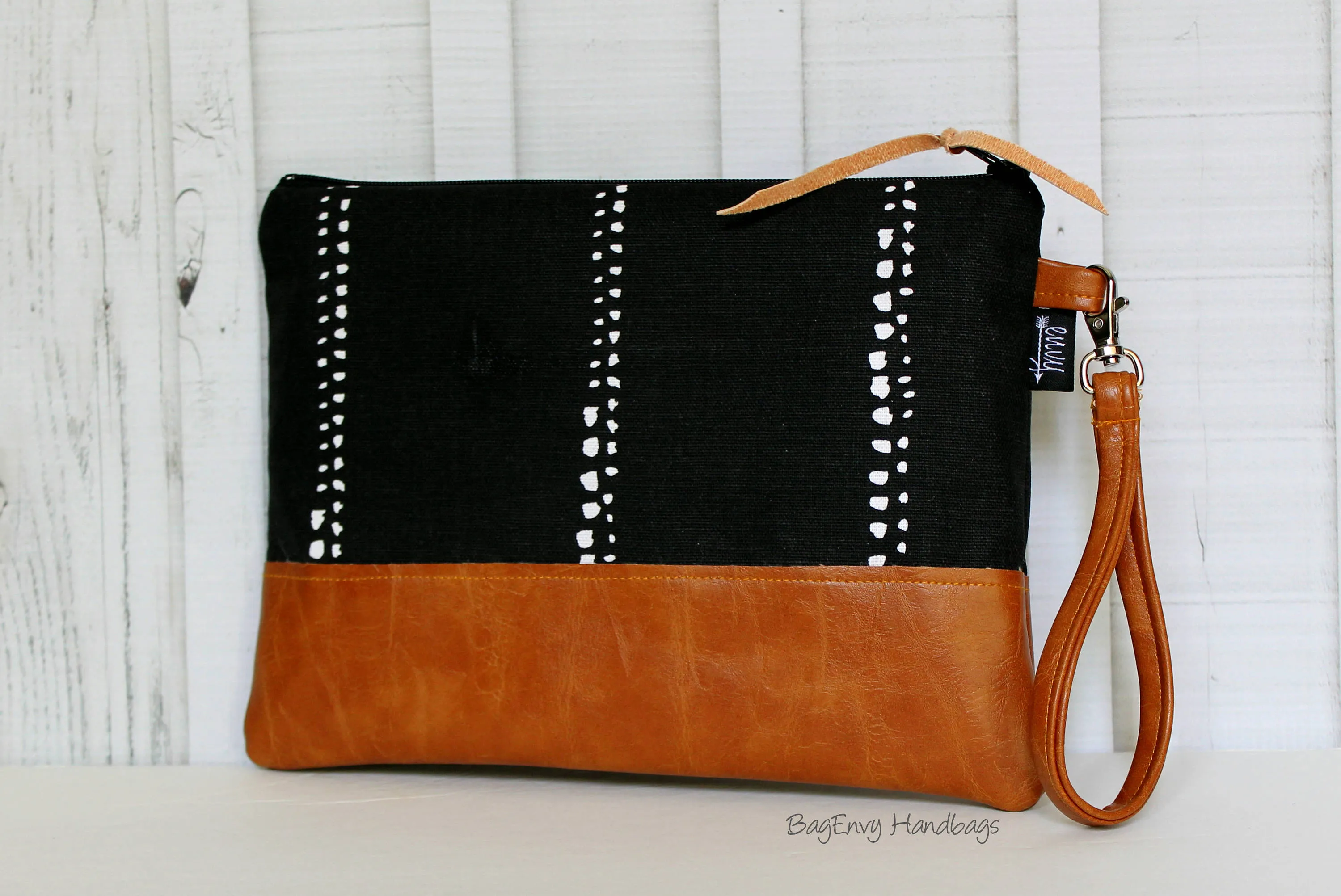 Grab N Go Wristlet Clutch - Black Beaded Stripe with Vegan Leather
