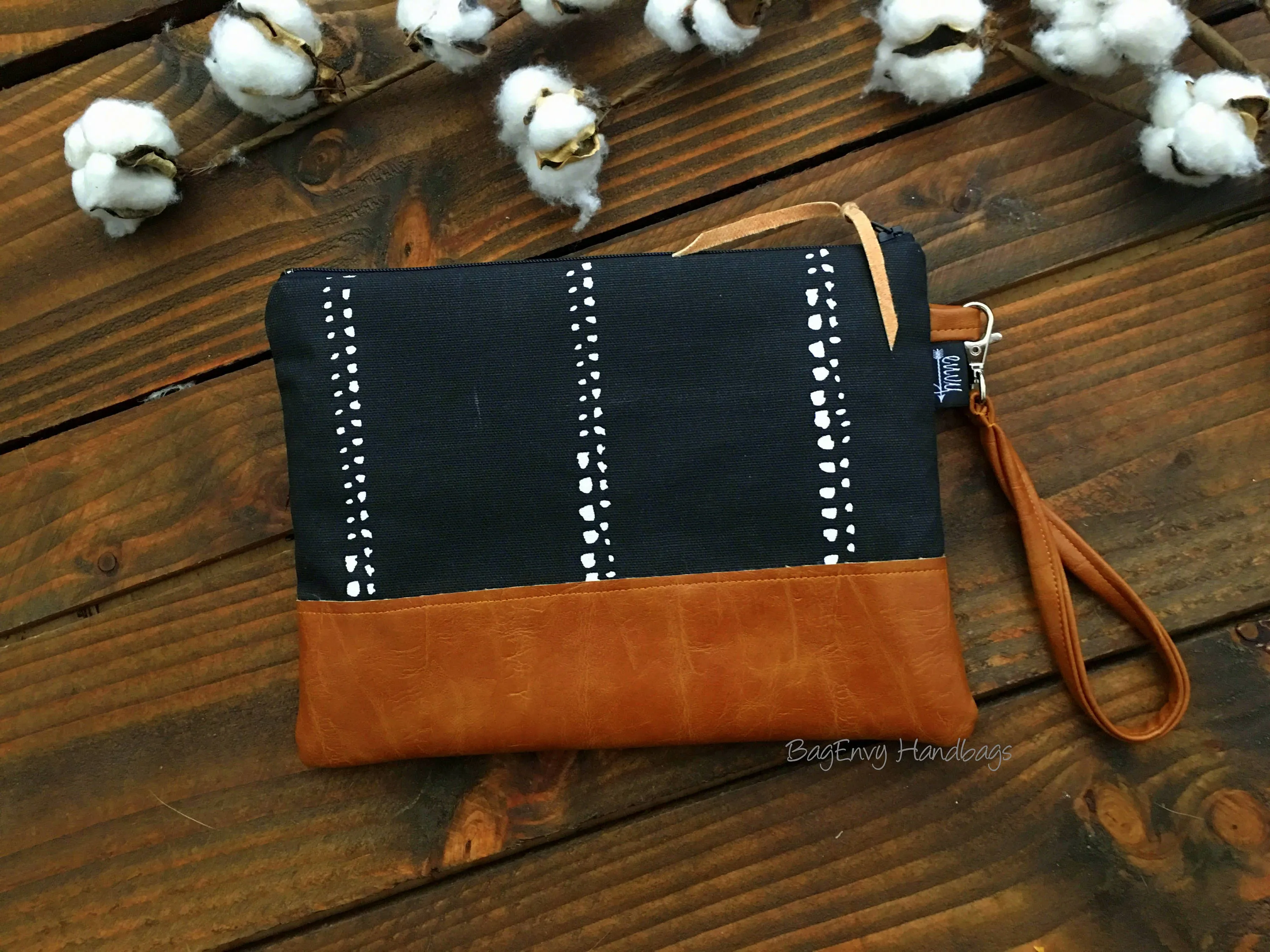 Grab N Go Wristlet Clutch - Black Beaded Stripe with Vegan Leather