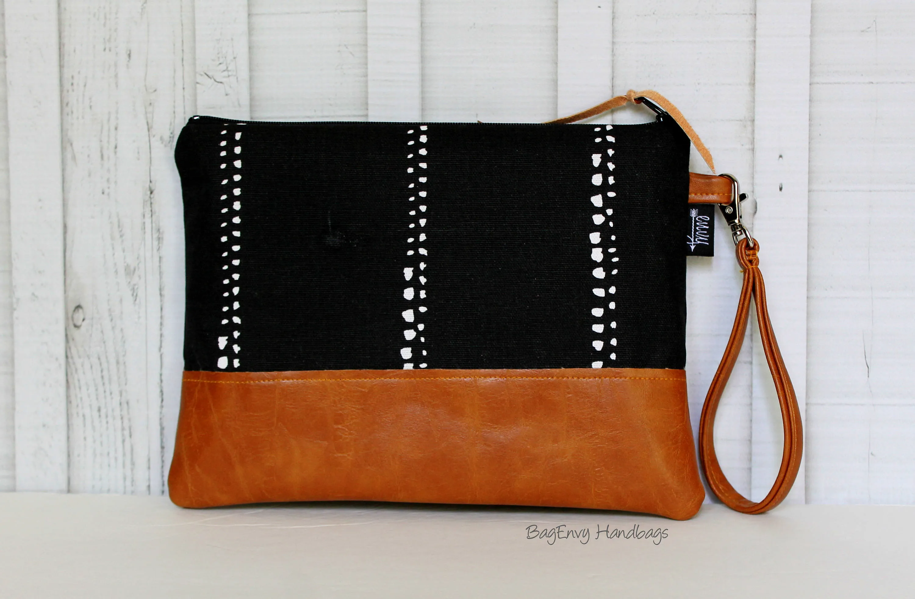 Grab N Go Wristlet Clutch - Black Beaded Stripe with Vegan Leather