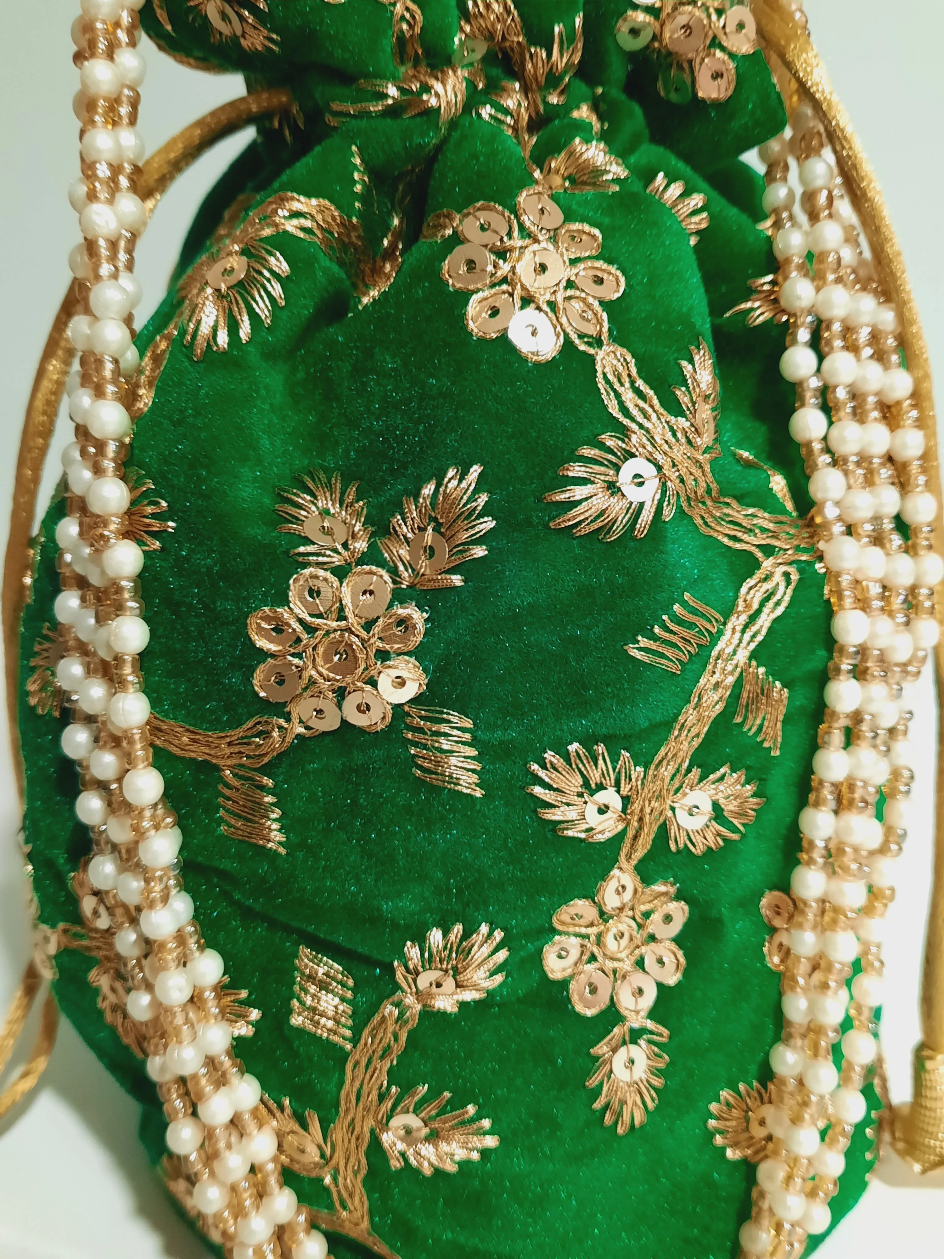 Green clutch for weddings and parties with beaded chain