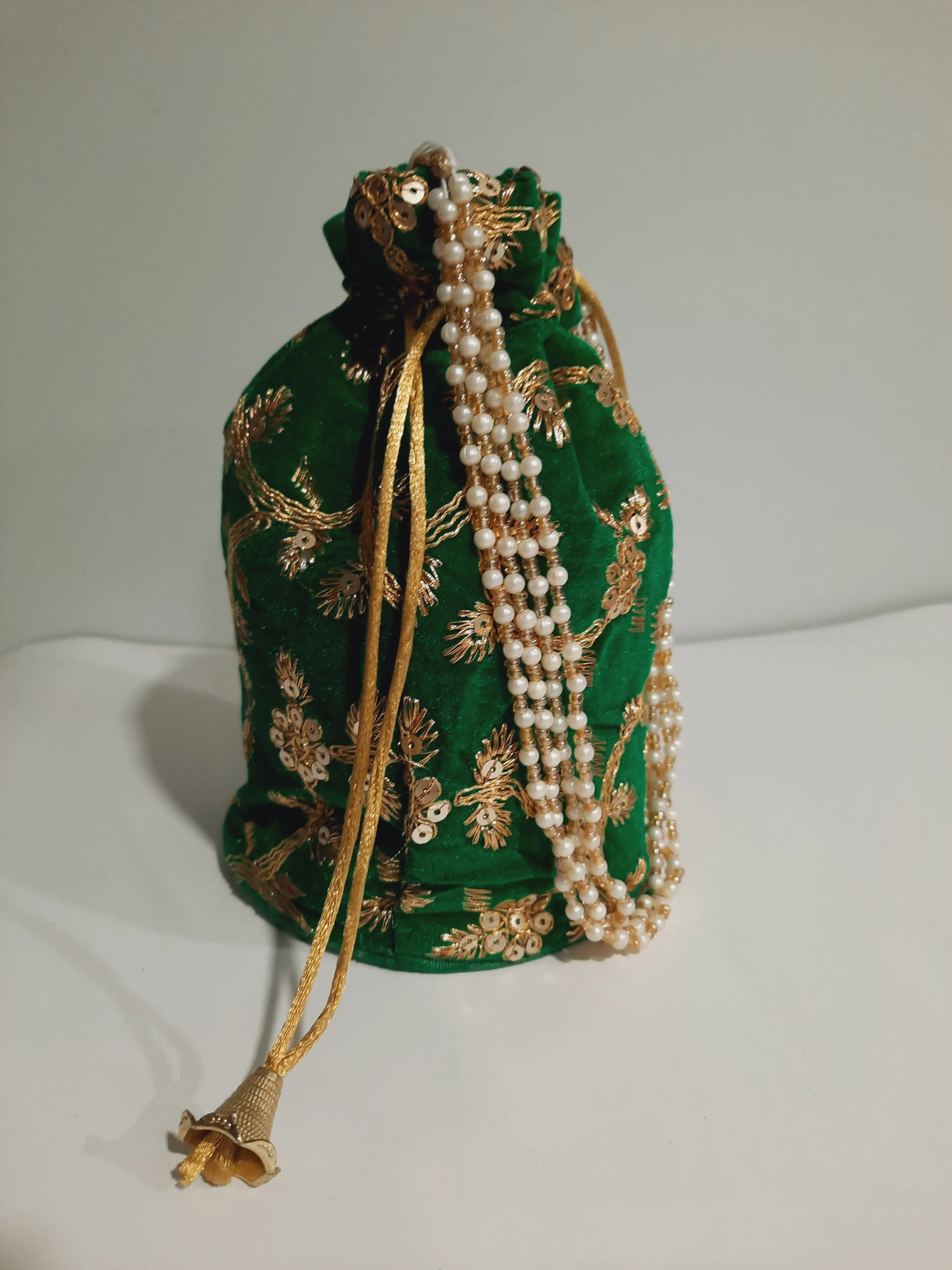 Green clutch for weddings and parties with beaded chain