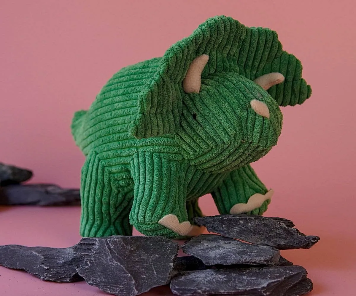Green Corduroy Triceratops Plush Toy