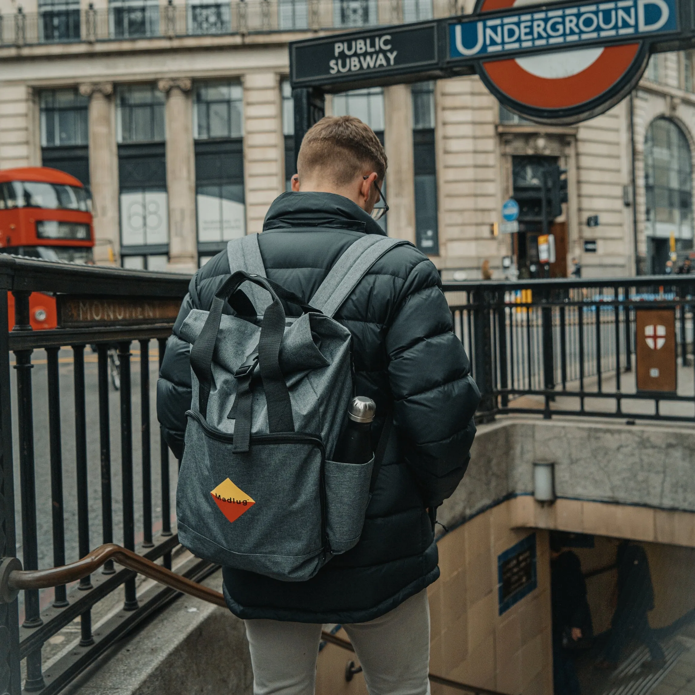 Grey Laptop Roll-Top Backpack