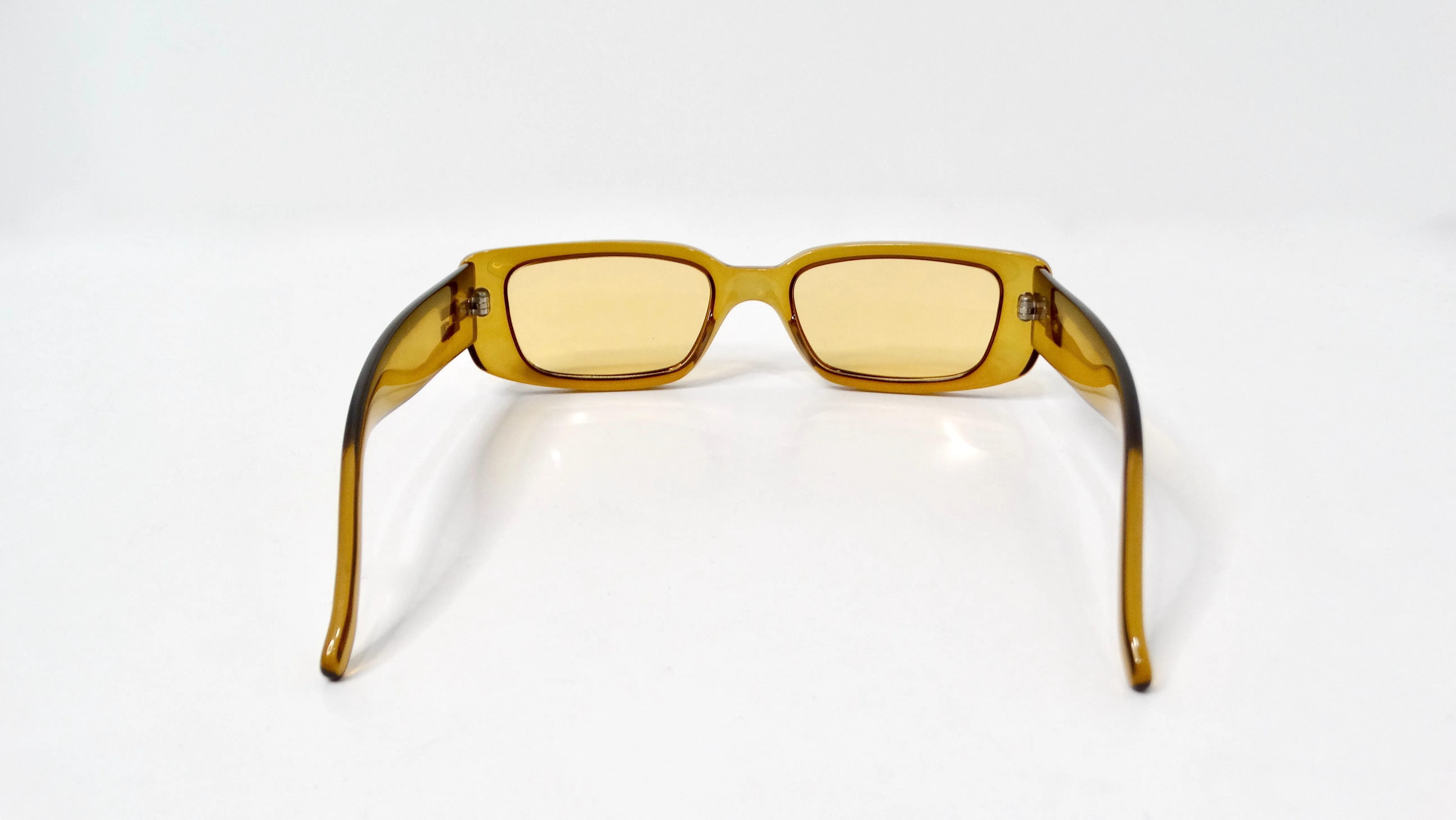 Gucci 1990s GG2409 Yellow Translucent Tinted Rectangular Frame Sunglasses