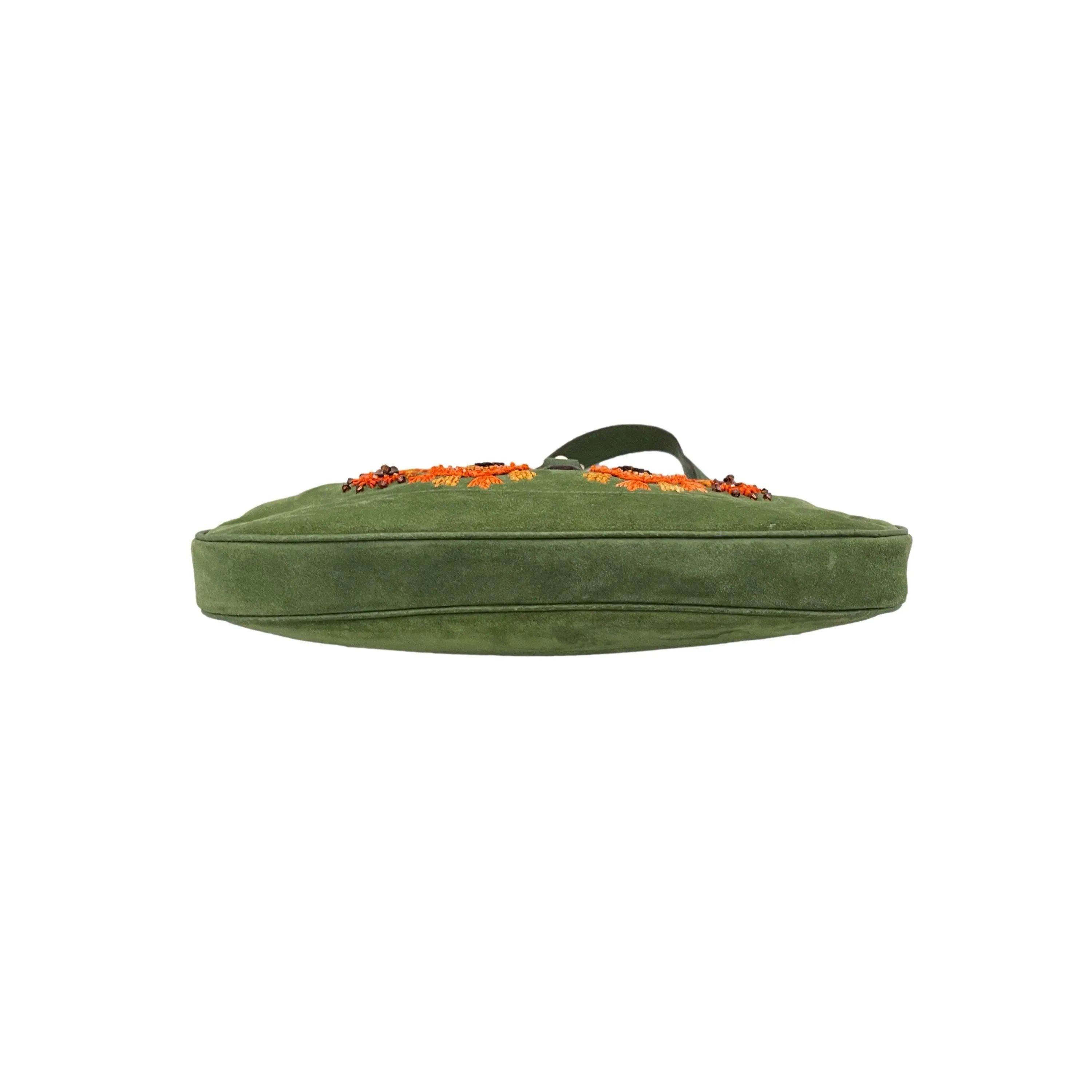 Gucci Green Suede Beaded Shoulder Bag