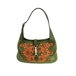 Gucci Green Suede Beaded Shoulder Bag