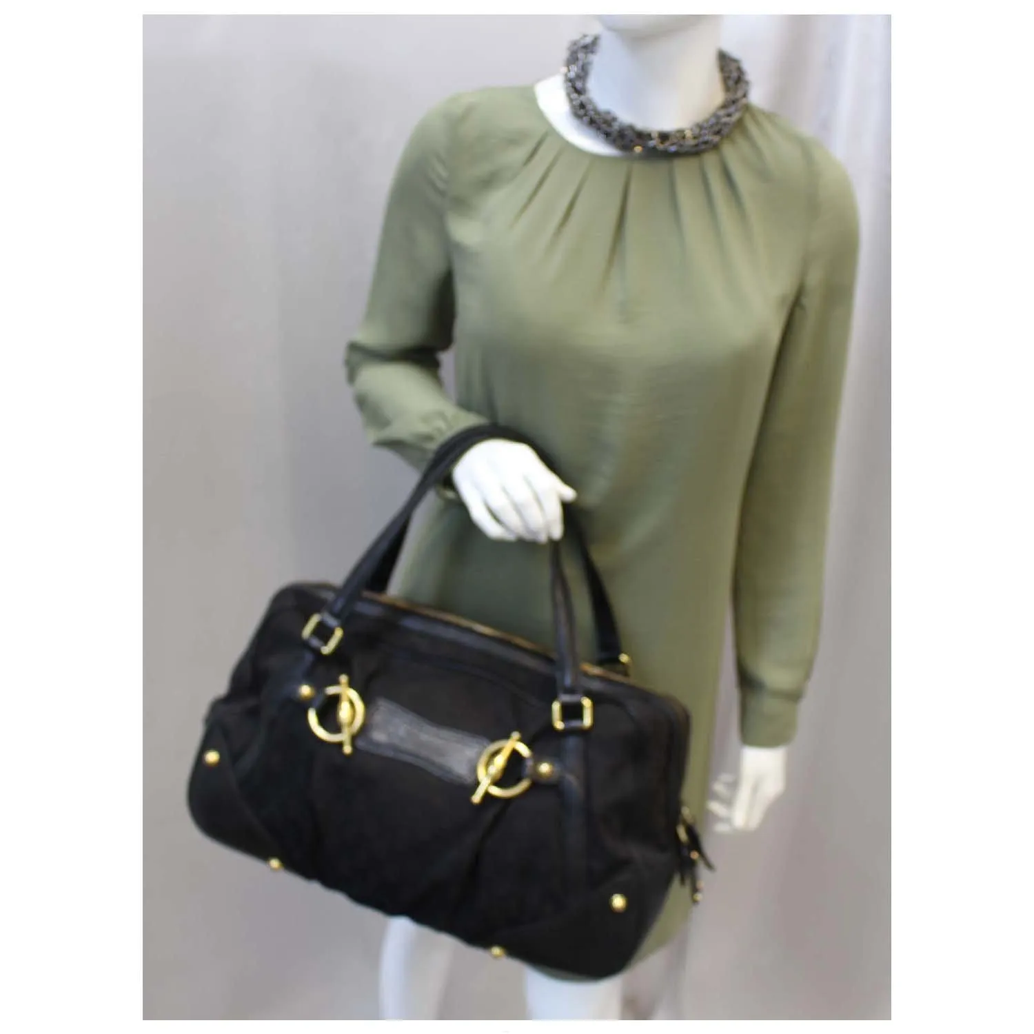 GUCCI Monogram Jockey Boston Bag Black - 20% OFF