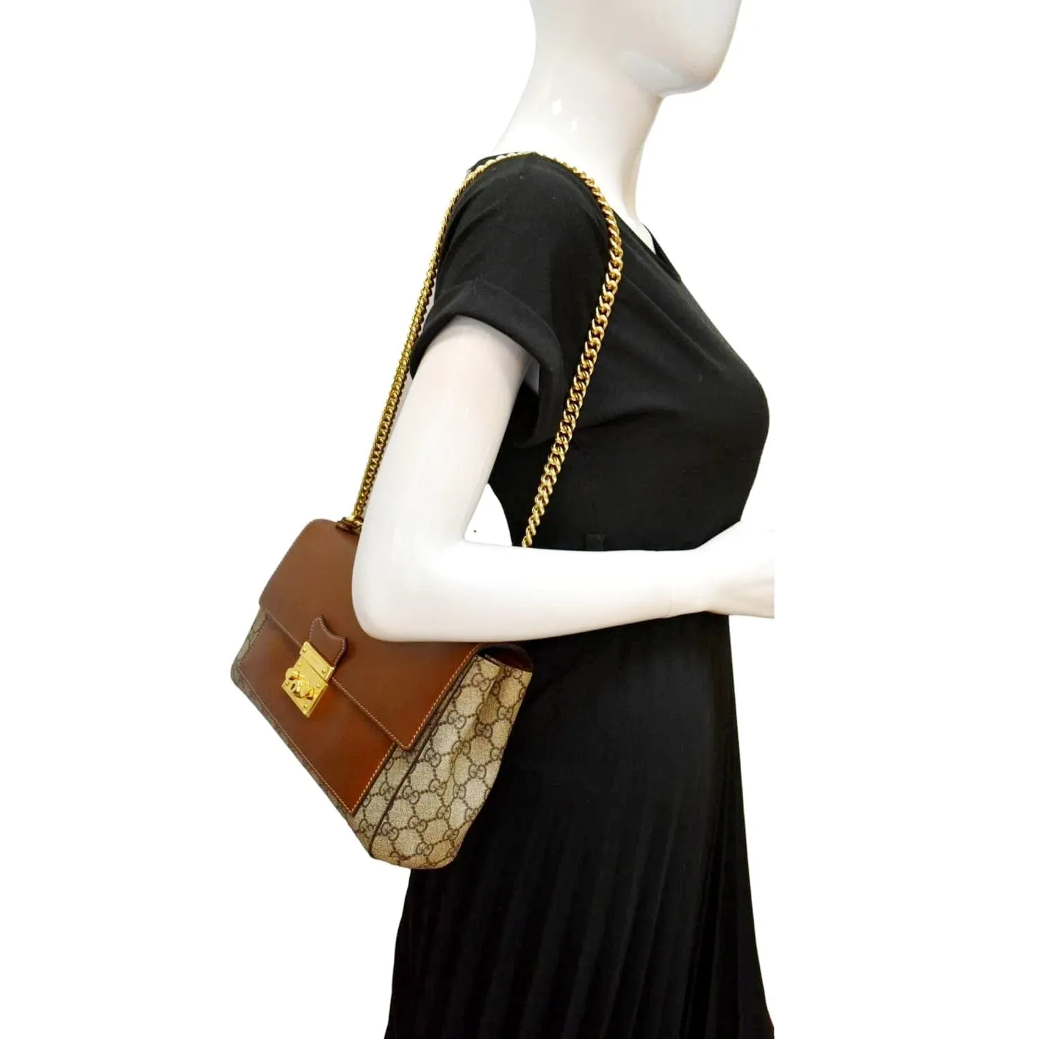 GUCCI Padlock Medium GG Supreme Canvas Shoulder Bag Brown 477530