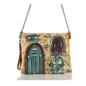 HAND PAINTED LEBANESE WITH HAMSA CROSSBAG