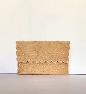Handmade Beaded Gold Scalloped Clutch With Pearls