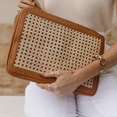 Heather Leather and Rattan Laptop Case