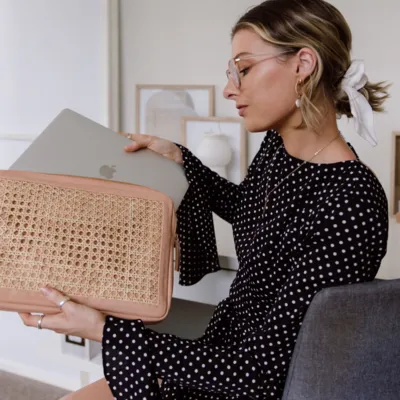 Heather Leather and Rattan Laptop Case