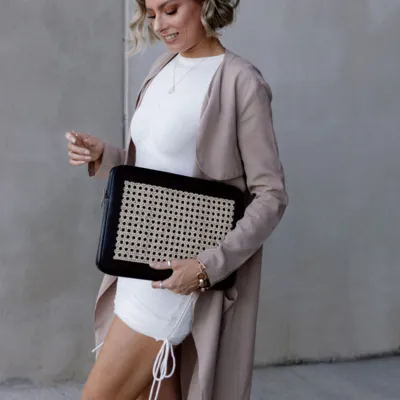 Heather Leather and Rattan Laptop Case