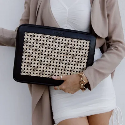 Heather Leather and Rattan Laptop Case