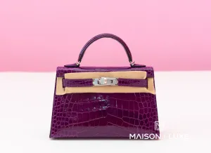Hermes Mini Kelly II 20 Cassis Shiny Alligator