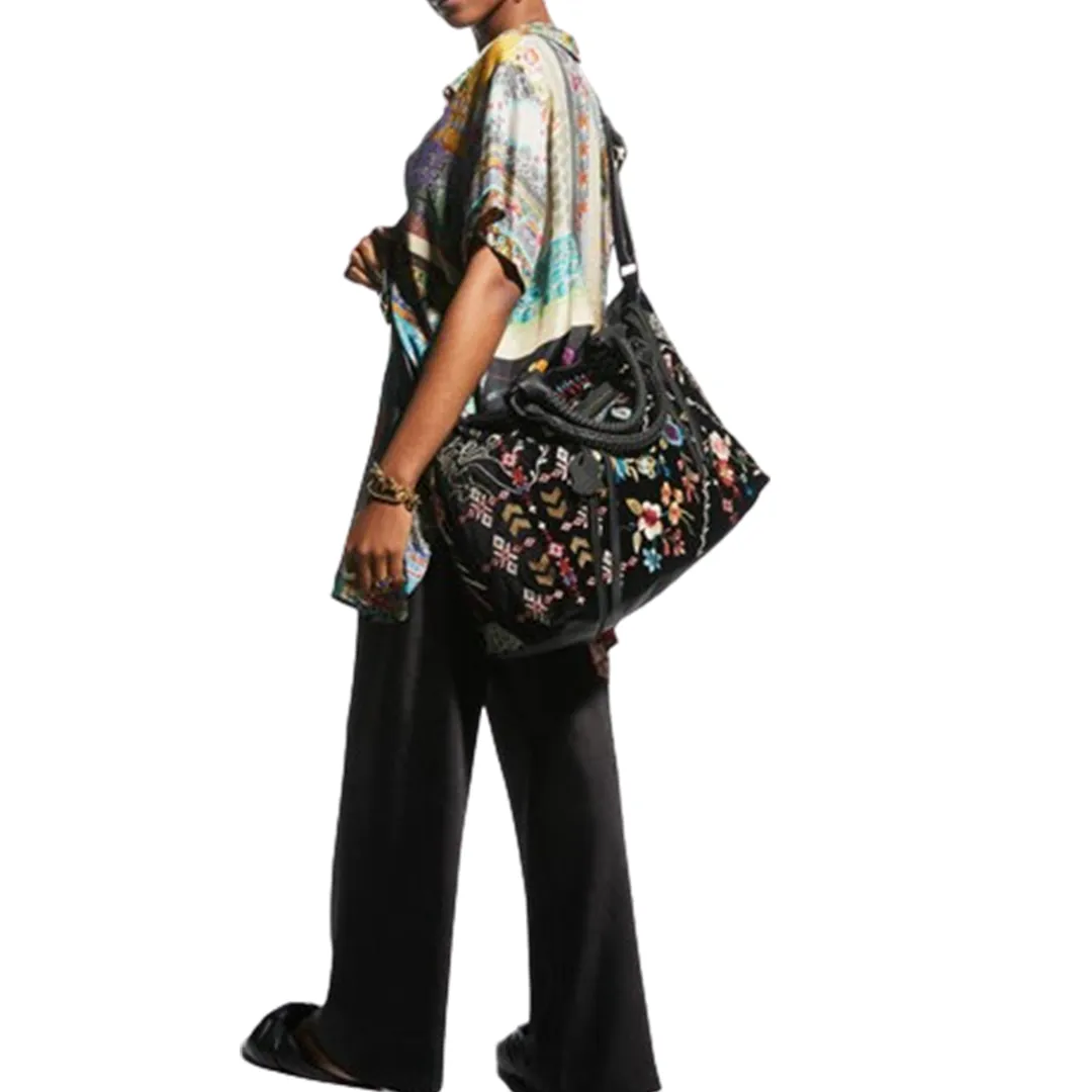 Johnny Was Dreamer Overnight Tote Bag Weekender Leather Handbag Purse Black NEW