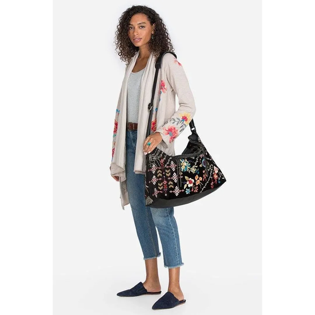 Johnny Was Dreamer Overnight Tote Bag Weekender Leather Handbag Purse Black NEW
