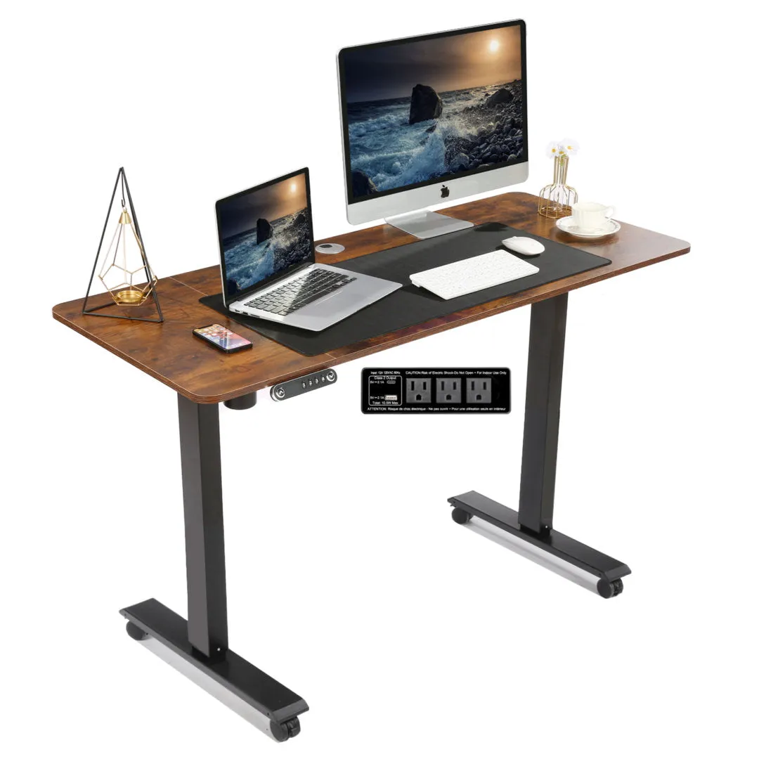Kashif 55'' Electric Height Adjustable Standing Desk With 2 USB Ports, 3 Power Outlets, and 4 Casters, 2 Hooks, Big Mouse Pad Inbox Zero Color: Black